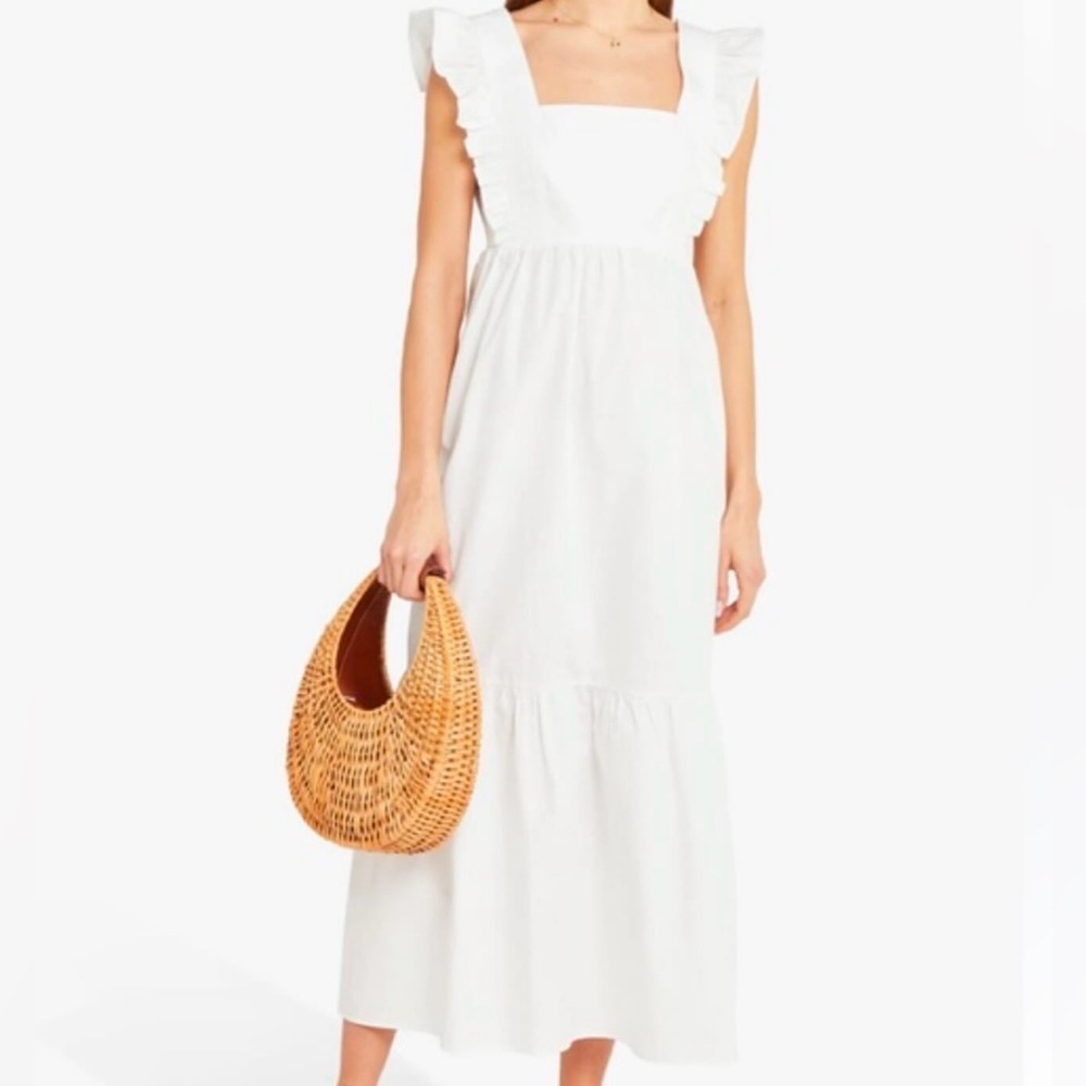 White Statement Sleeve Ruffle Maxi Dress